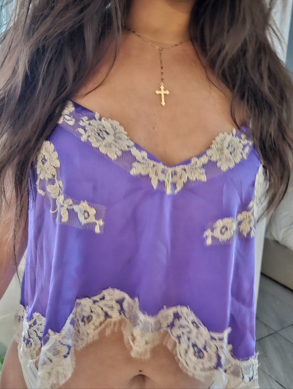 Nwt Vanita Rosa Onvi Silk Top In Purple Antique Lace Camisole